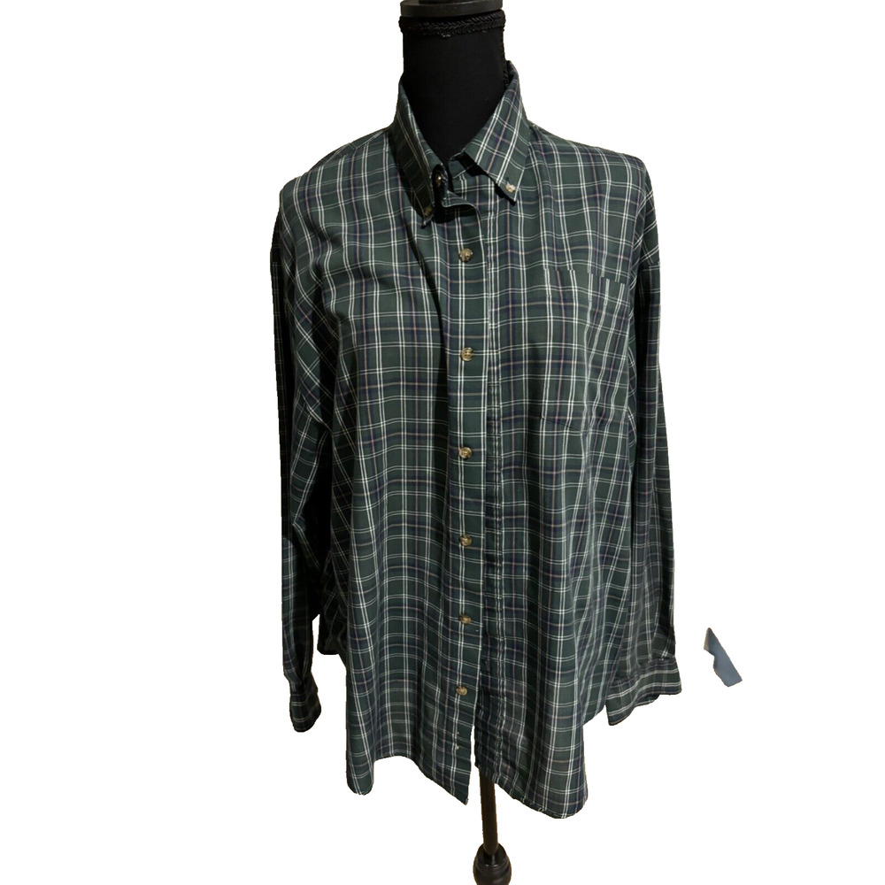 NorthCrest Men Size L Blue Green Plaid Button Down Collar utility holiday career